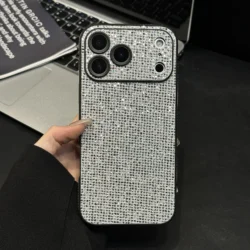 Shimmering Diamond Glitter Phone Case with Camera Protection and Shockproof Design - iPhone 15 (Silver)