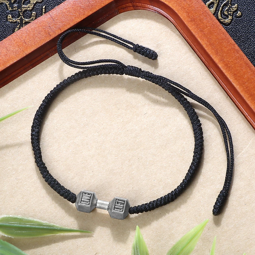 Charm Dumbbell Strand Bracelets | Handmade Braid Knot Adjustable Bracelets | Barbell Fitness Energy Jewelry | Couple Gifts