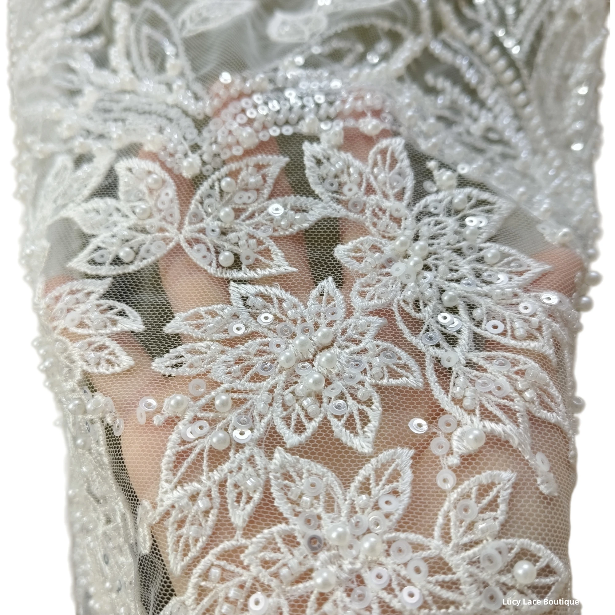 Embroidery with Pearls Beads Sequence Luxury Beading Lace