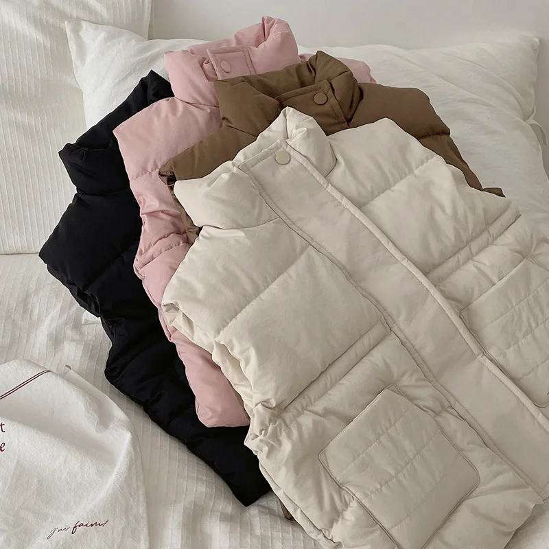 2026 가을 겨울 아동 다운 코튼 조끼 키즈 민소매 지퍼 재킷 코트 십대 남아 여아 단색 스탠드 칼라 조끼