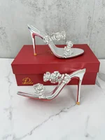 Sandales en diamant pour femmes, vêtements d'extérieur d'été, nouvelles chaussures à talons hauts une pièce, sandales argentées à la mode et haut de gamme 2