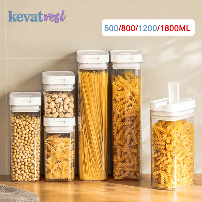 

Cereal Grain Storage Tank Transparent Food Sealed Jar Kitchen Storage Box Snack Noodle Rice Dispenser Container Fridge Organizer
