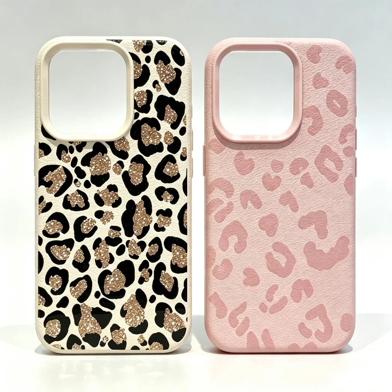 Leopard Print Silicone Phone Case with Lichee Pattern Cover