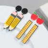 New Acrylic Apple Ruler Pencil Drop Earrings for Women Student Cartoon Crayon Box Printing Dangle Earring Teacher's Day Jewelry 5