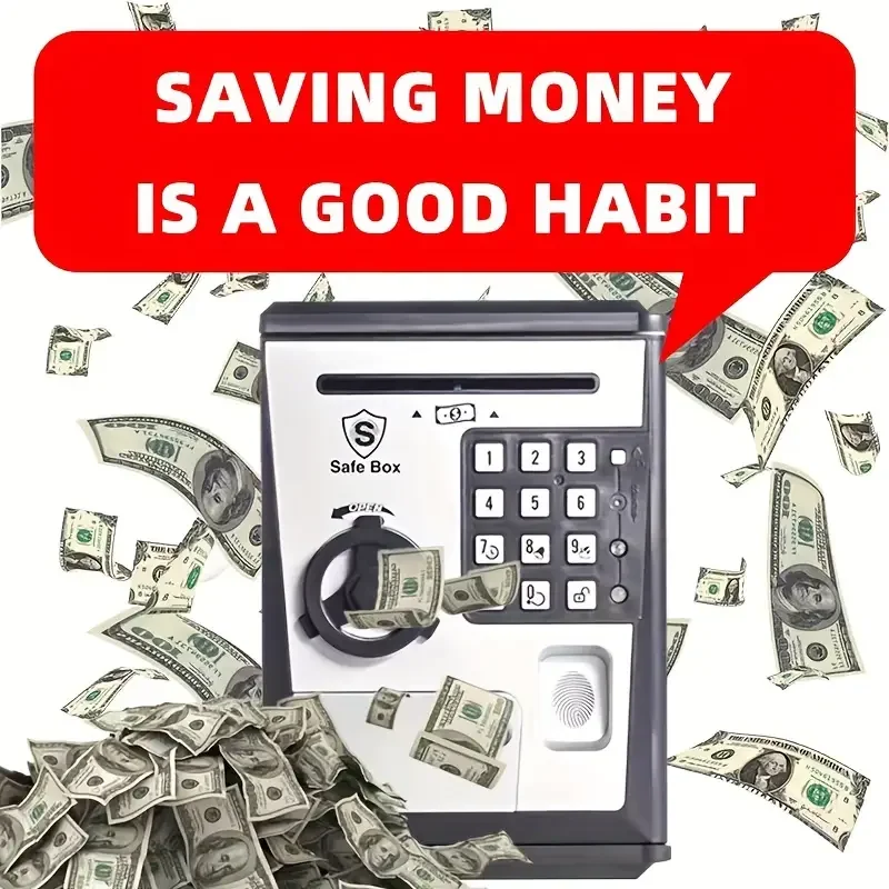 Fingerprint Bank Safe Box Money Boxes For Children Digital Coins Cash Saving Safe Deposit Mini ATM Machine Toys Kids Gift 3