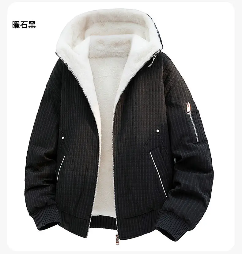 Übergroße M-8XL-Fleece-Liner-Jacken mit Kapuze, 2025, Herbst-Winter, für Herren, einfarbig, warm, Plüschmantel, Oberbekleidung, lockere, winddichte Oberteile – Detail 14