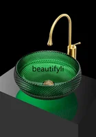 ใหม่หรูหรารอบแก้วคริสตัลอ่างล้างหน้า Die-Casting Art โปร่งใส STAGE อ่างล้างหน้าสีแดงและสีเขียว s03 2