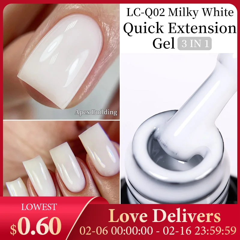 Lilycute Milky White Quick Extension Gel Nail Polish Camouflage Color Extend Build Hard Rubber Base Gel Manicure Art Tools