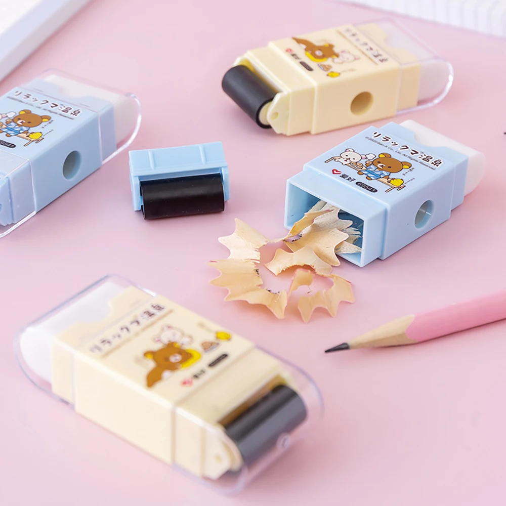 3 In 1 Eraser Pencil Sharpener Student Exam Wipe Clean Creative Cartoon Learning Stationery Mini Cute Office School Supplies