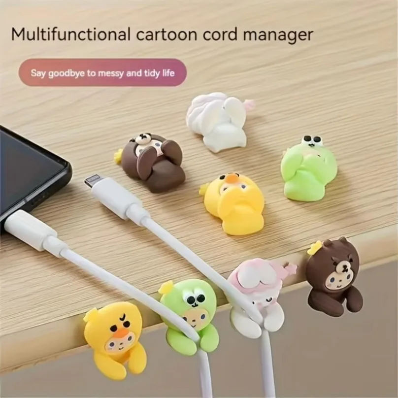 Set Cute Animal Design Adhesive Cord Holder 2pcs Silicone Cable Organizer Multipurpose Wire Management Clips For Desk And Drawer 2
