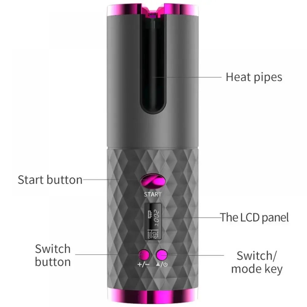 Wireless Curling Iron Cordless Curling Wand Adjustable Temperature Fast Heating Long-Lasting Battery Portable Travel Hair Styler