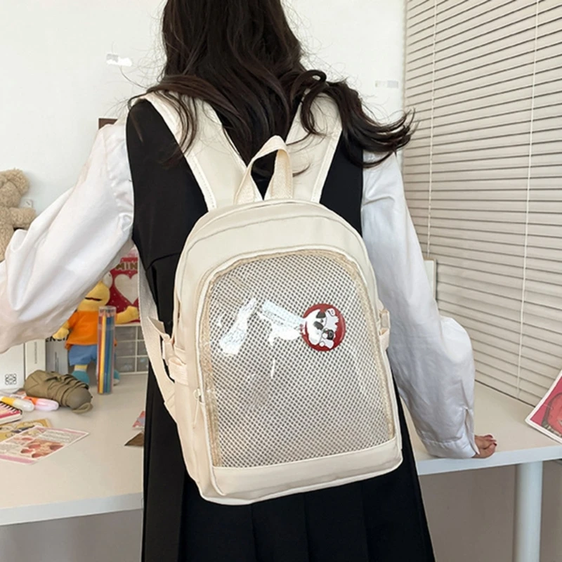 Japanese School Girl Nylon Small Backpack Student Uniform Animes Pin Display Clear School Bag Transparent Itabag