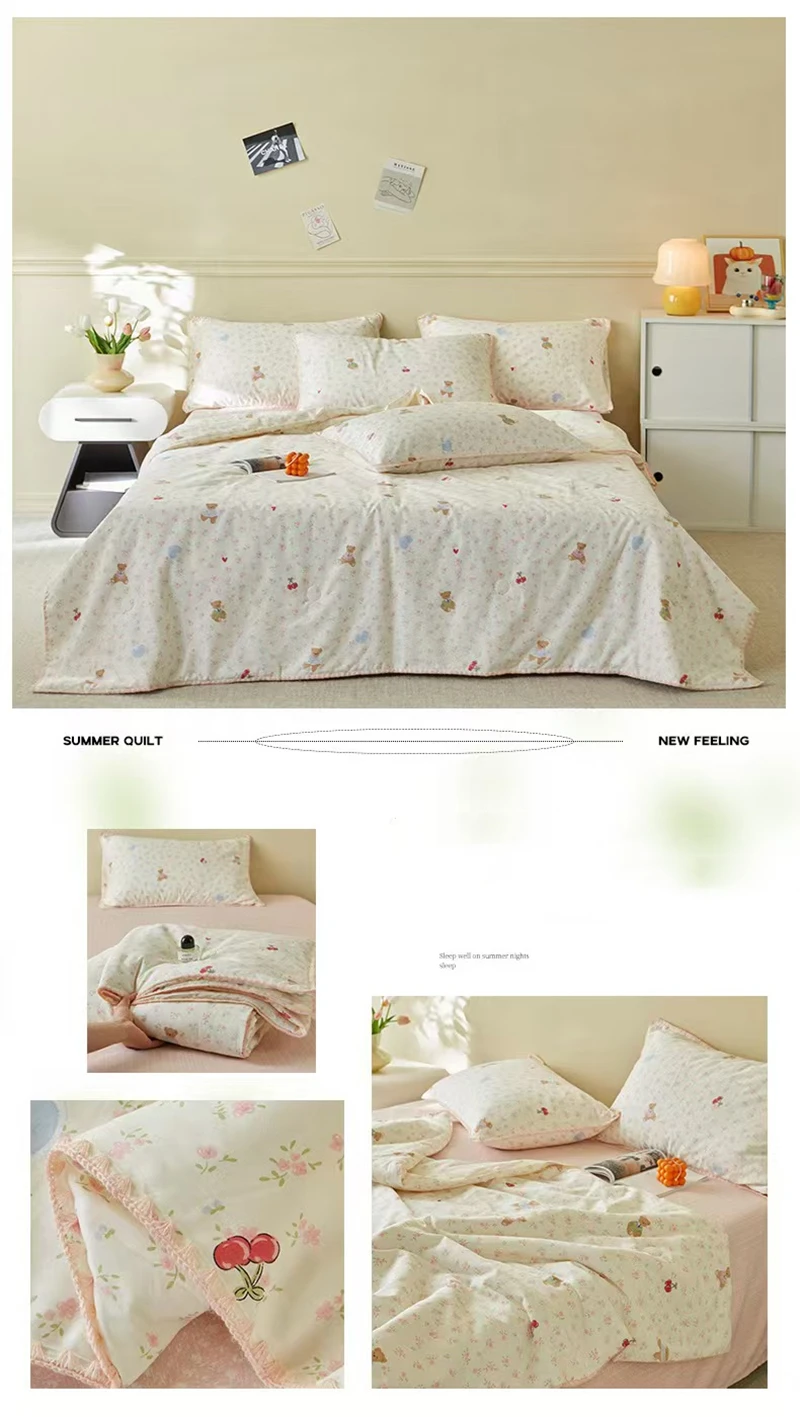 100 % Baumwoll-Gaze-Steppdecke mit Spitze und Blumenmuster, Klasse A, Bettwäsche in Twin- und Queen-Size, Sommerdecke für Kinder, Einzel- und Doppelbettdecke – Detail 20