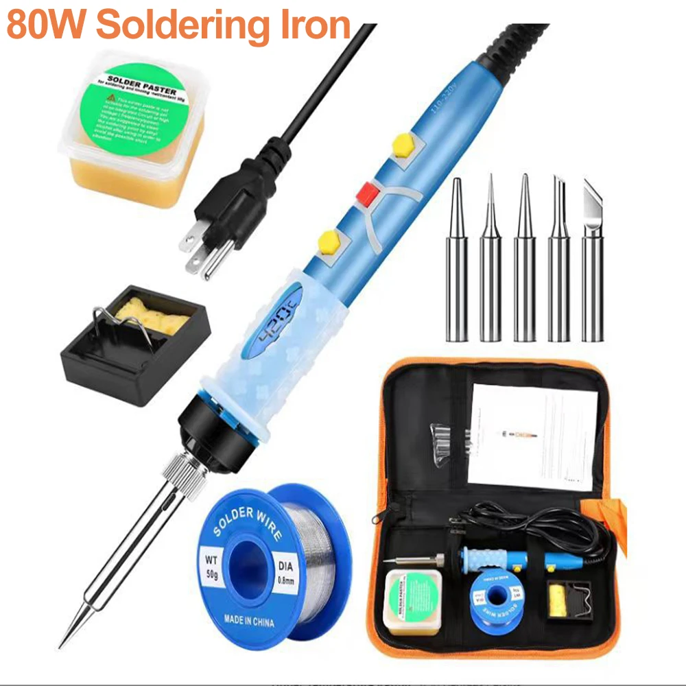 

Электрический паяльник с цифровым дисплеем, 80 Вт, паяльник с регулируемой и постоянной температурой, 110 В, сварочный ремонтный инструмент