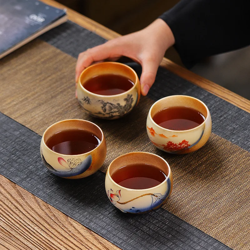 Vintage Kungfu Teacups Chinese Pottery Master Teaware Bowls Cup Home Decor Retro Tea Cups 150ml Ceramic Handmade Teaset
