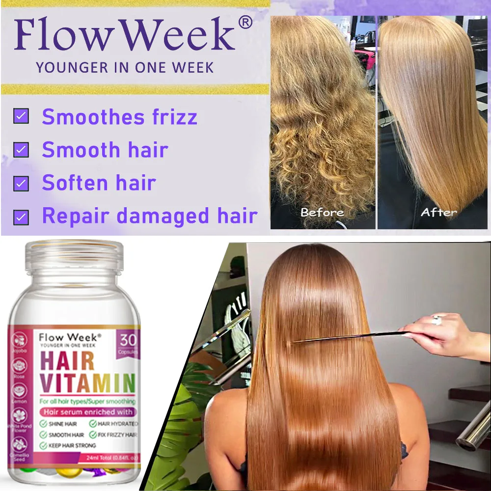 FlowWeek Hair Vitamin Capsule Smooth Silky Hair Mask Keratin Complex Oil Repair Curl Damaged Dry Serum Oil Care Hair Mask Hair Vitamin Capsule Hair Essence Oil Hair Oil
