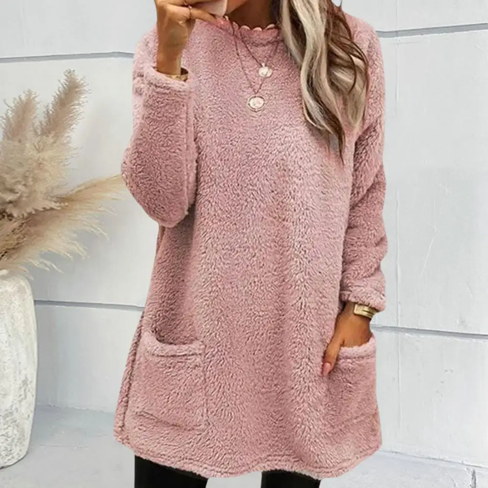 

Women Half-high Collar Sweatshirt Warm Plush Sweatshirt with Pockets Cozy Winter Top for Women Women Thick Lining Top