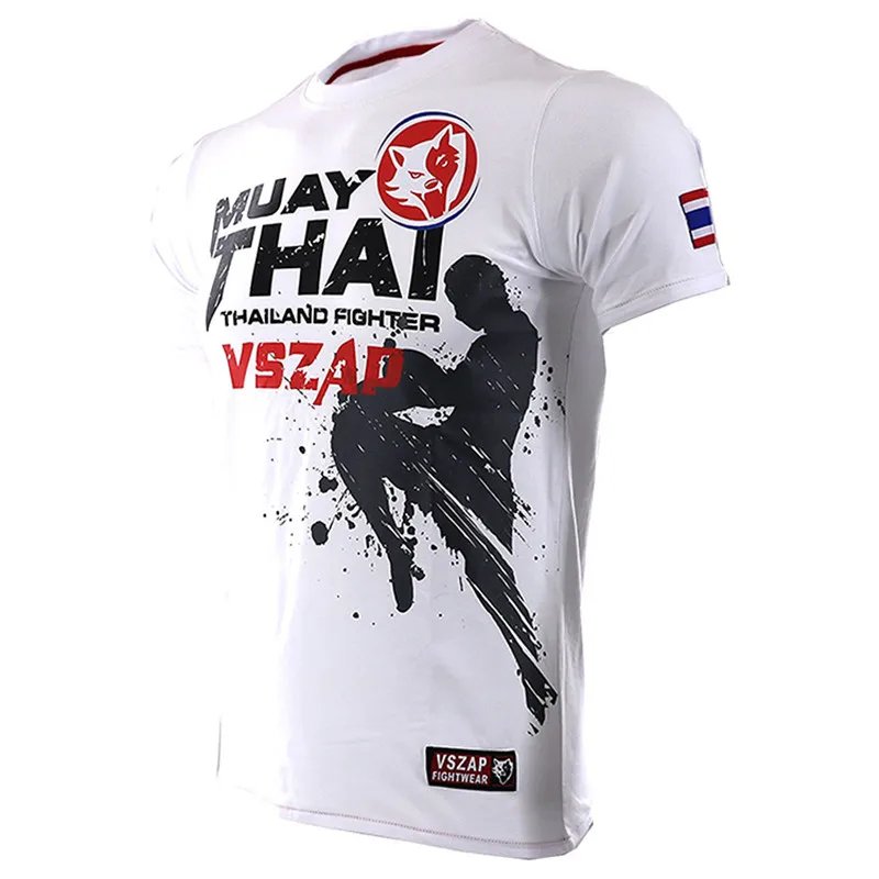 VSZAP-Thai Boxing MMA T Shirt for Men Gym Tee Shirt Fighting Martial Arts Fitness Training Wolf Muay Thai Sports Apparel Mens T Shirt