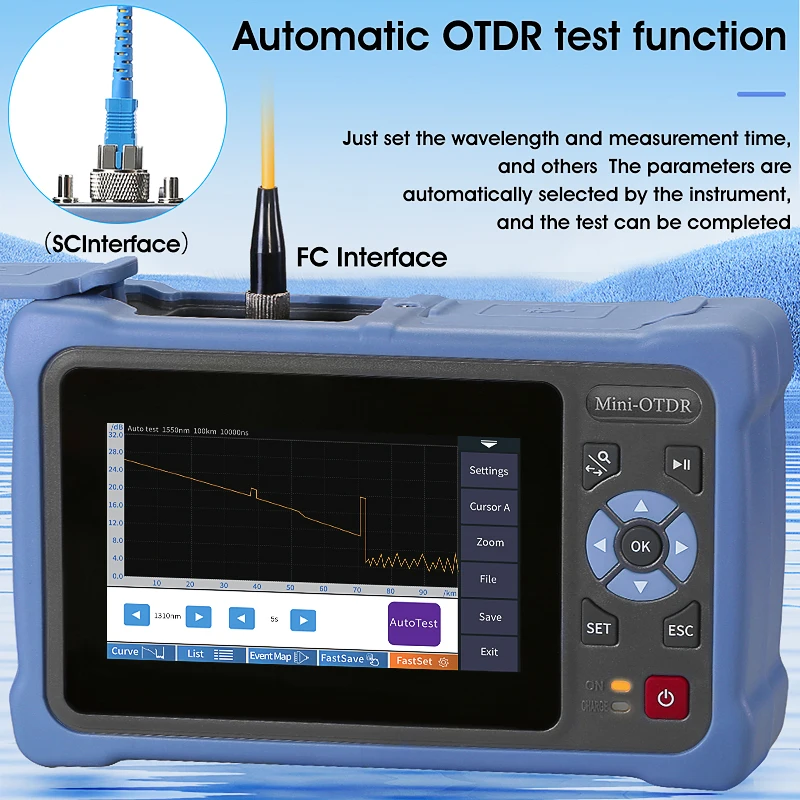 Mini OTDR Casstaly - Réflectomètre Optique 1550nm, 20dB, 80km, écran Tactile, Pour Fibre Live