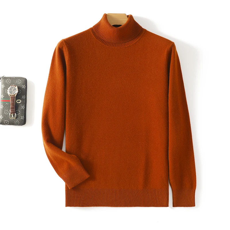 New autumn and winter 100% pure wool solid color men\'s turtleneck sweater loose long-sleeved knitted cashmere bottoming shirt