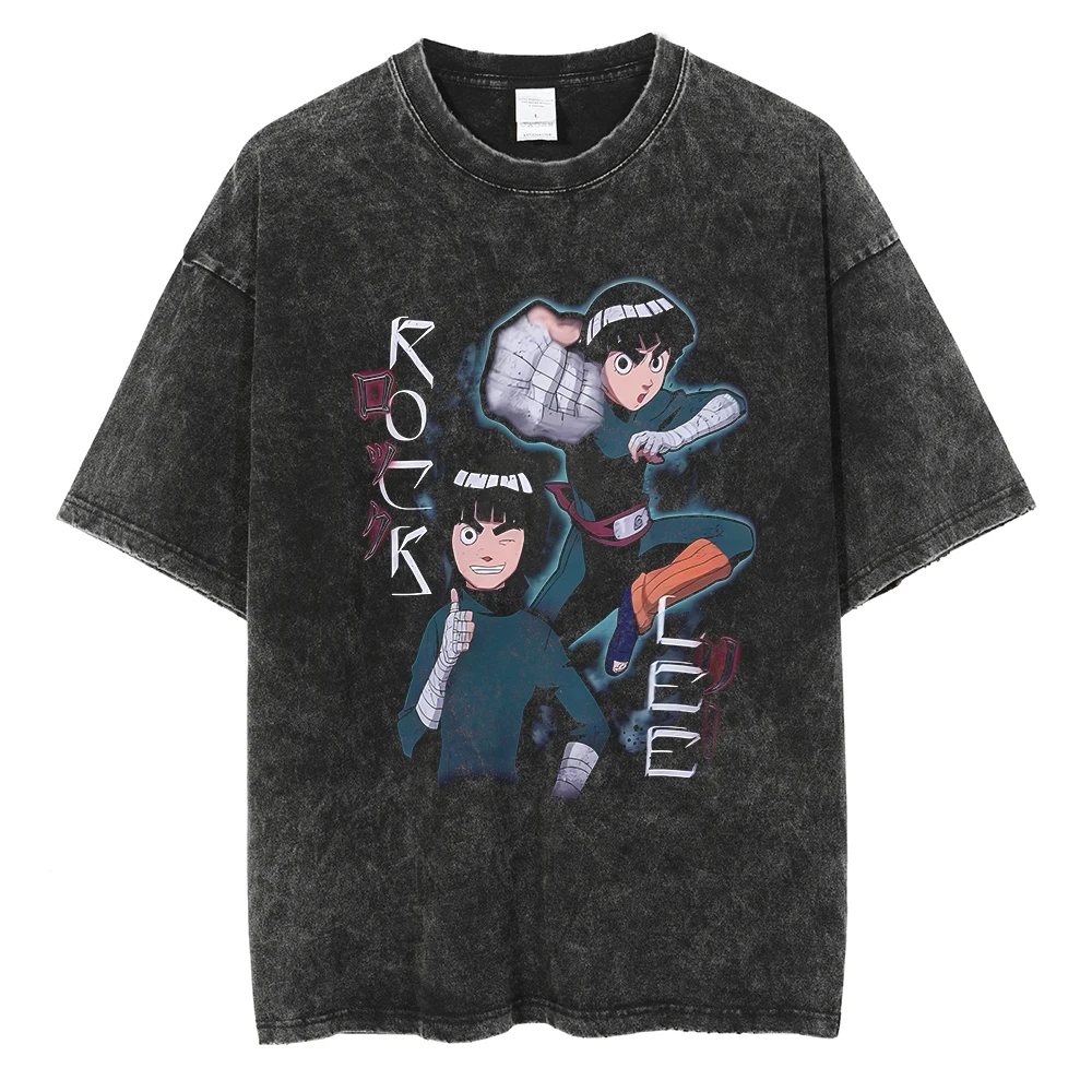 

Harajuku Street Hip-Hop Vintage Fashion T-shirt Japanese Anime Naruto Printing T-shirt Men And Woman Washed Cotton TopS T-shirt