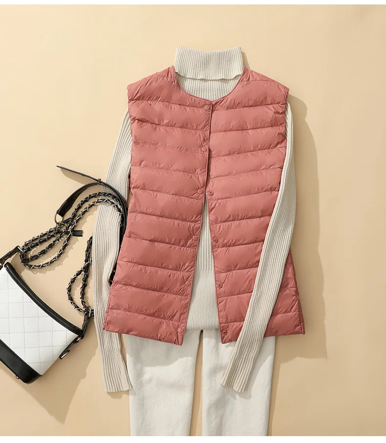 SEDUTMO Ultra Light Thin Duck Down Vest Women Quilted Winter Pocket Short Warm Basic Jacket Autumn Casual Waistcoat ED2060