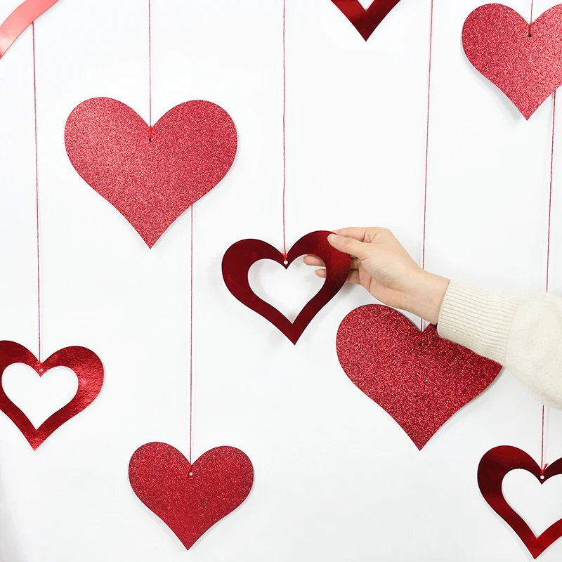 Red Love Heart Spirals Valentine's Day Hanging Garland Swirl Ornaments for Party Decoration 12pcs