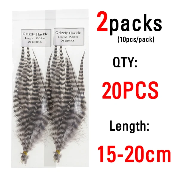 ICERIO 20pcs 10cm -25cm Natural Grizzly Saddle Hackle Fly Tying