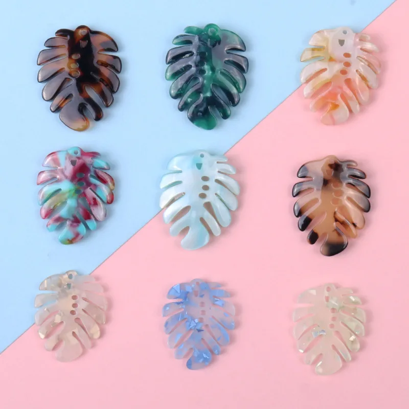 

New style 50pcs/lot color pattern print cartoon leaves shape acrylic beads diy jewelry earring/garment pendant accessory