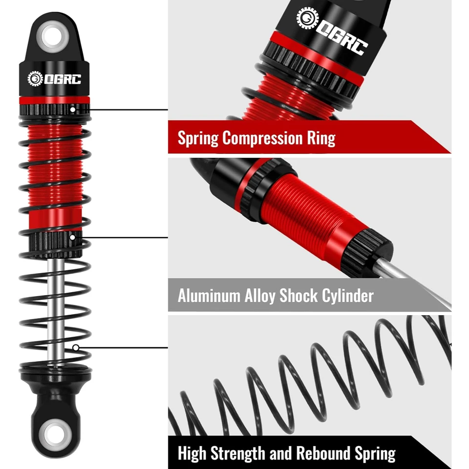 Aluminum Shock Absorber Set (4Pcs) For TRX4M 1/18 RC Crawler - Upgrade Parts In Red