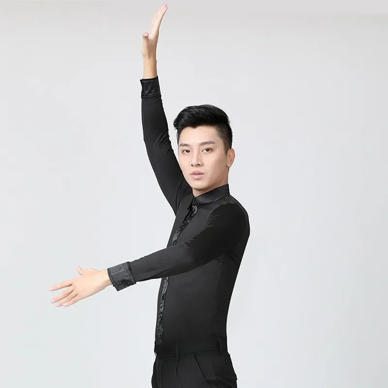 Latin Dance Garment Dance Waltz Ballroom Garment Performance Turndown Collar Latin man Shirts Top