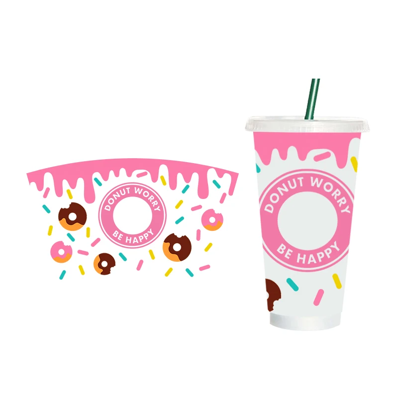 UV DTF Food Ice Cream Necesito Cafecito Prints Full Stickers For 24oz Venti Cold Cup With Hole Coffee Wraps C216-K