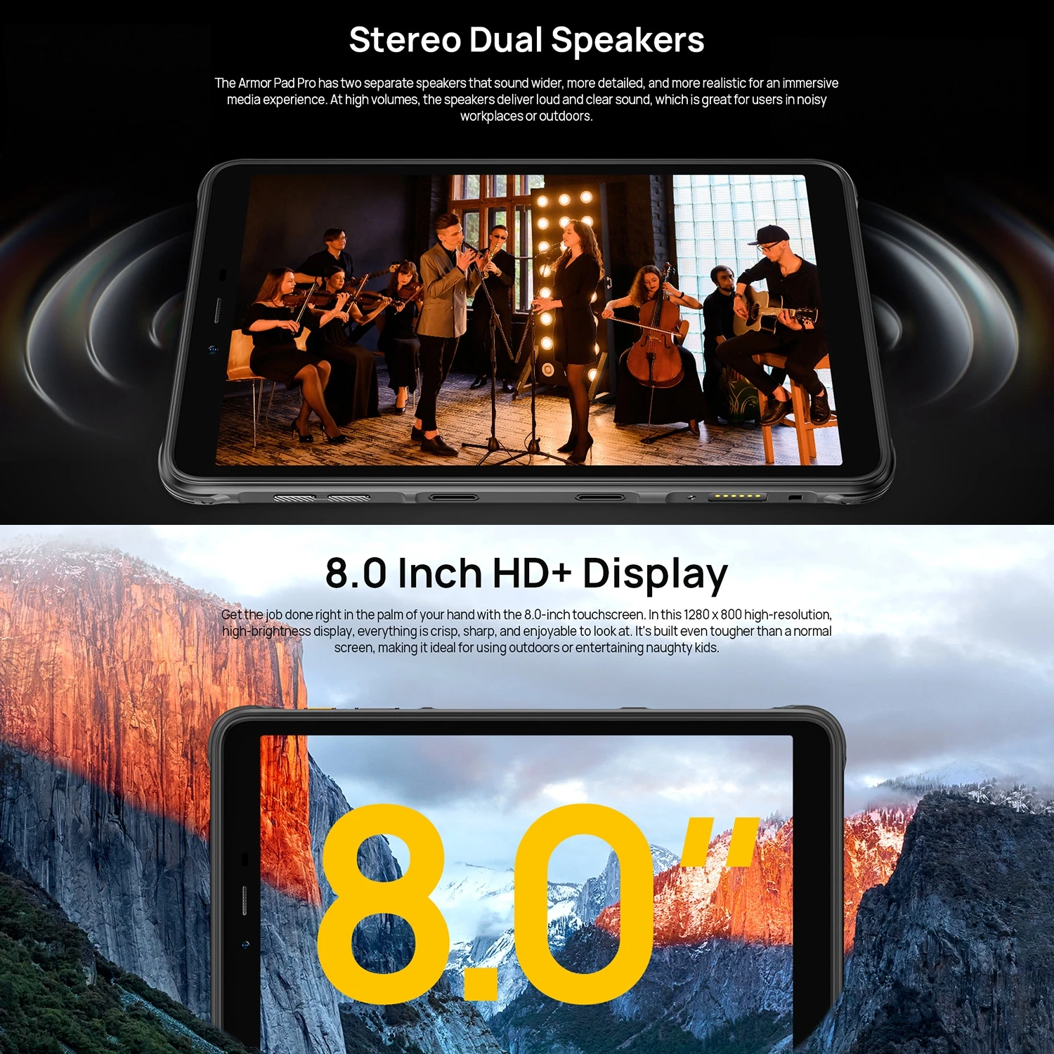 Ulefone Armor Pad Pro Rugged Tablet PC 8GB+128GB IP68/IP69K 8'' Android 13 MT8788 48MP 7650mAh 4G Tablet PC