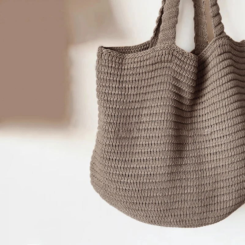 Retro Knitted Handbag for Women Solid Color Large Capacity Autumn Winter Korean Style Travel Handheld Bag