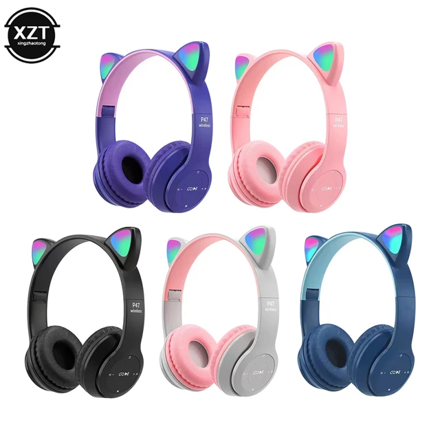 Casque sans fil avec oreilles de chat pour enfants, casque de jeu avec  micro, lumière bleue, PC, téléphone, cadeaux pour filles - AliExpress