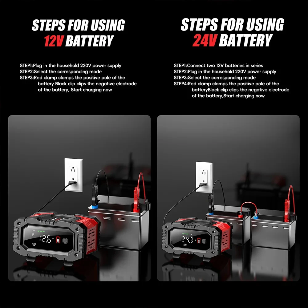 Compact 20A Smart Battery Charger for Multiple Lead-Acid and Lithium Types