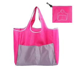 Eco - Friendly Foldable Shopping Tote - Reusable Large Capacity Shoulder Bag (Pink)