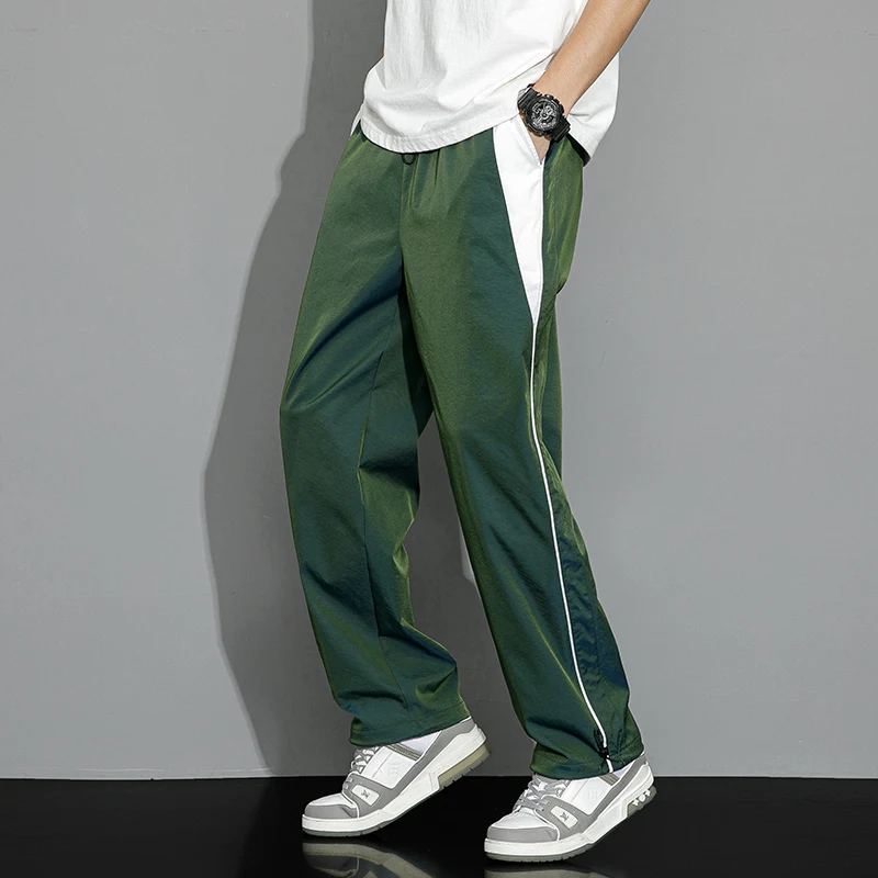 Men's Spring Autumn Contrast Color Pockets High Waisted Elastic Loose Clothing Bloomers Sweatpants Trousers Comfortable Pants