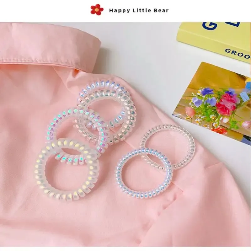 Traceless Hair Women's Headstring Bracelet 5 Pieces Telephone Scrunchie Mermaids Head Rope Flexible High Ponytail Rubber Band hair band,hair rope