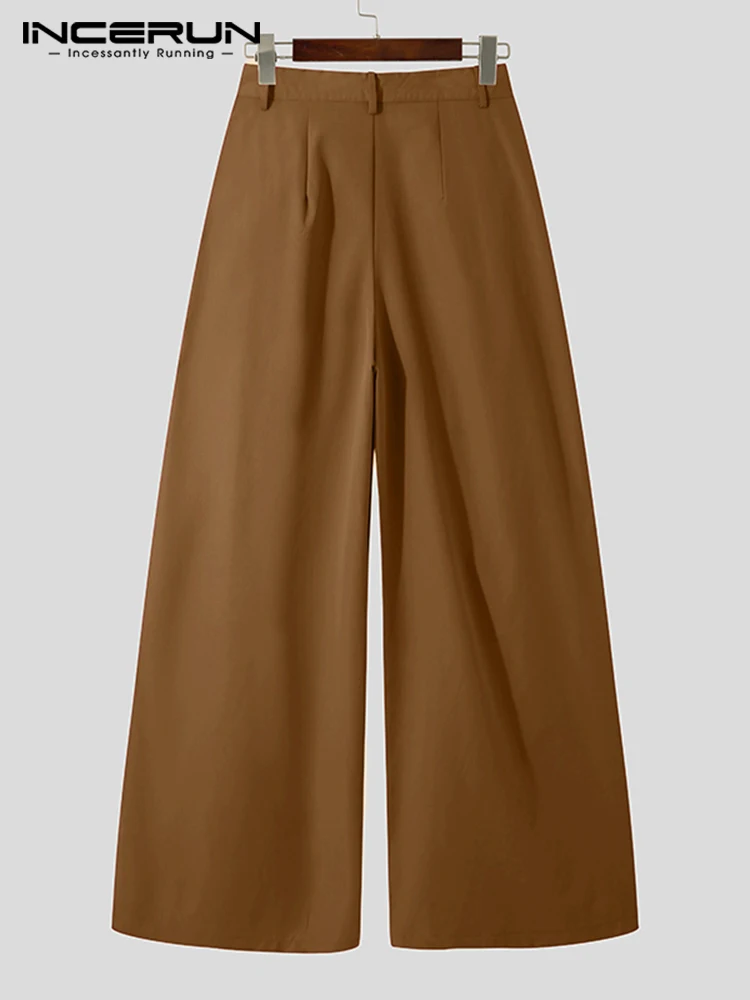Fashion Men Wide Leg Pants Joggers Button Streetwear Loose Solid Color Trousers High Waist Casual Pantalon S-5XL INCERUN wide leg pants wide leg sweatpants