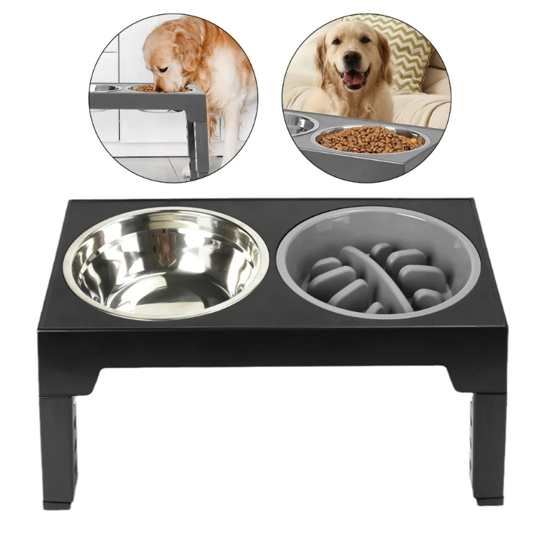 

Elevated Pet Bowl Food Dispenser Adjustable Kitten Double Bowl Treats Dry Food Water Basic Bowl Puppy Feeding Supplies