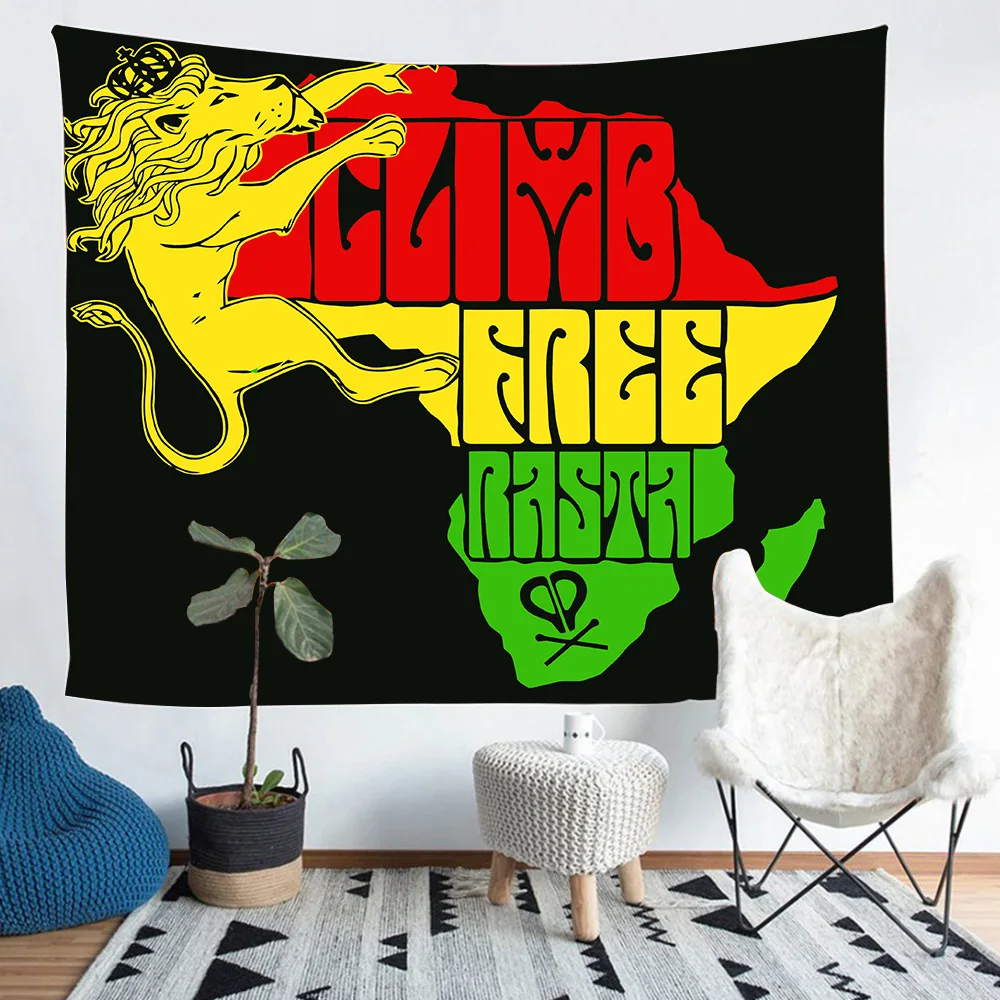 Rasta Rastafarian Tapestry Lion Crown Flag Hippie Art Wall Hanging Tapestries for Living Room Bedroom Decor Banner