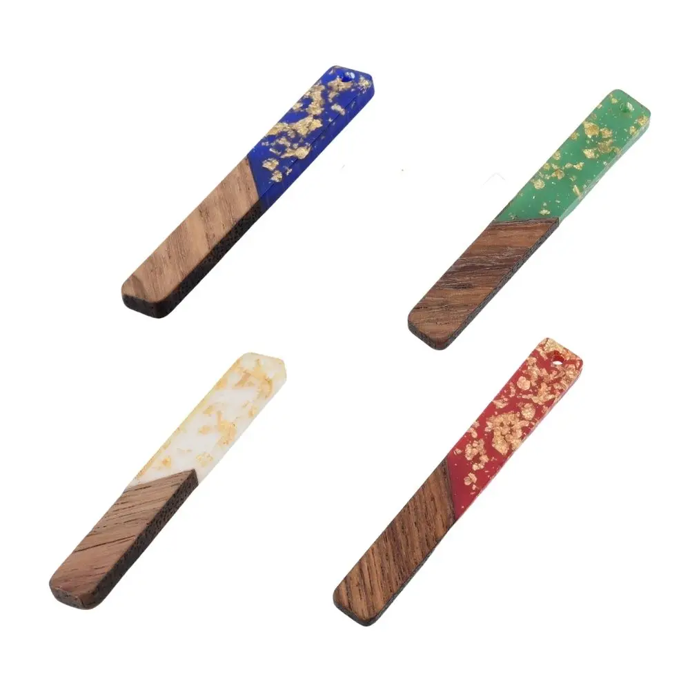 

20Pcs Resin Walnut Wooden Pendants Rectangle Earring Pieces Charm Foil Resin Wood Slab Charms for Jewelry DIY Vintage Craft Make