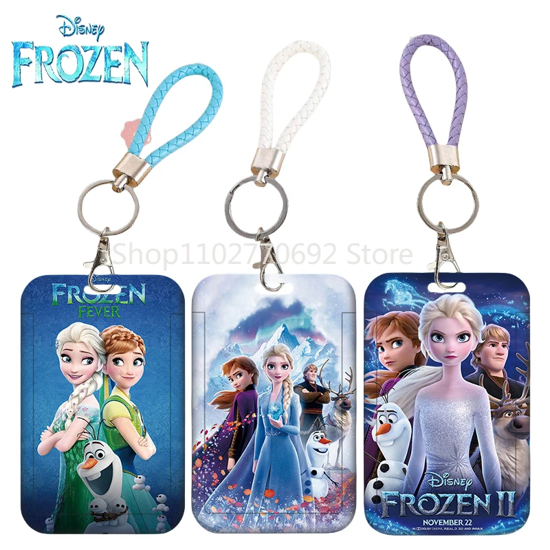 Disney Princess Cartoon Card Holder Frozen 2 Elsa Anna Princess Anime Figure Kids Lanyard Id Card Holder Cover Portachiavi Con Ciondolo