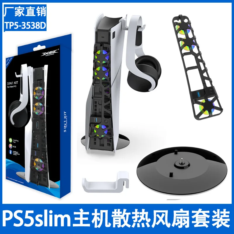 For PS5 3 in 1 Cooling Fan Playstation 5 Host Holder Hesdest Hook Game Accessories Set Cooler With LED Light Cooling Station