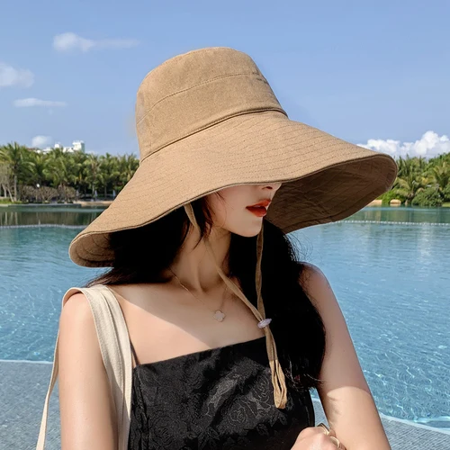 Japan South Korea Big Brim Women's Spring and Summer Foldable Travel Sun Solid Color Casual Fisherman Hat_voghion.com