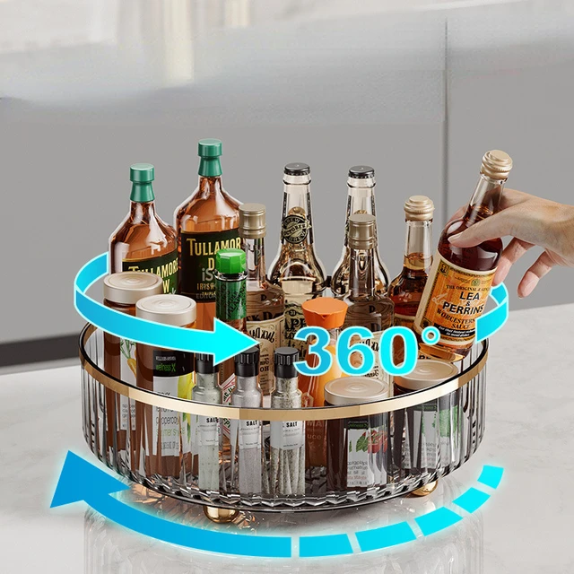 360 Fokos Forgó Szekrény Tárolószervező Konyha Fürdőszoba Kozmetikai Lemezjátszó Tálca Nem Csúszás Fűszer Kerek Állvány Tányér