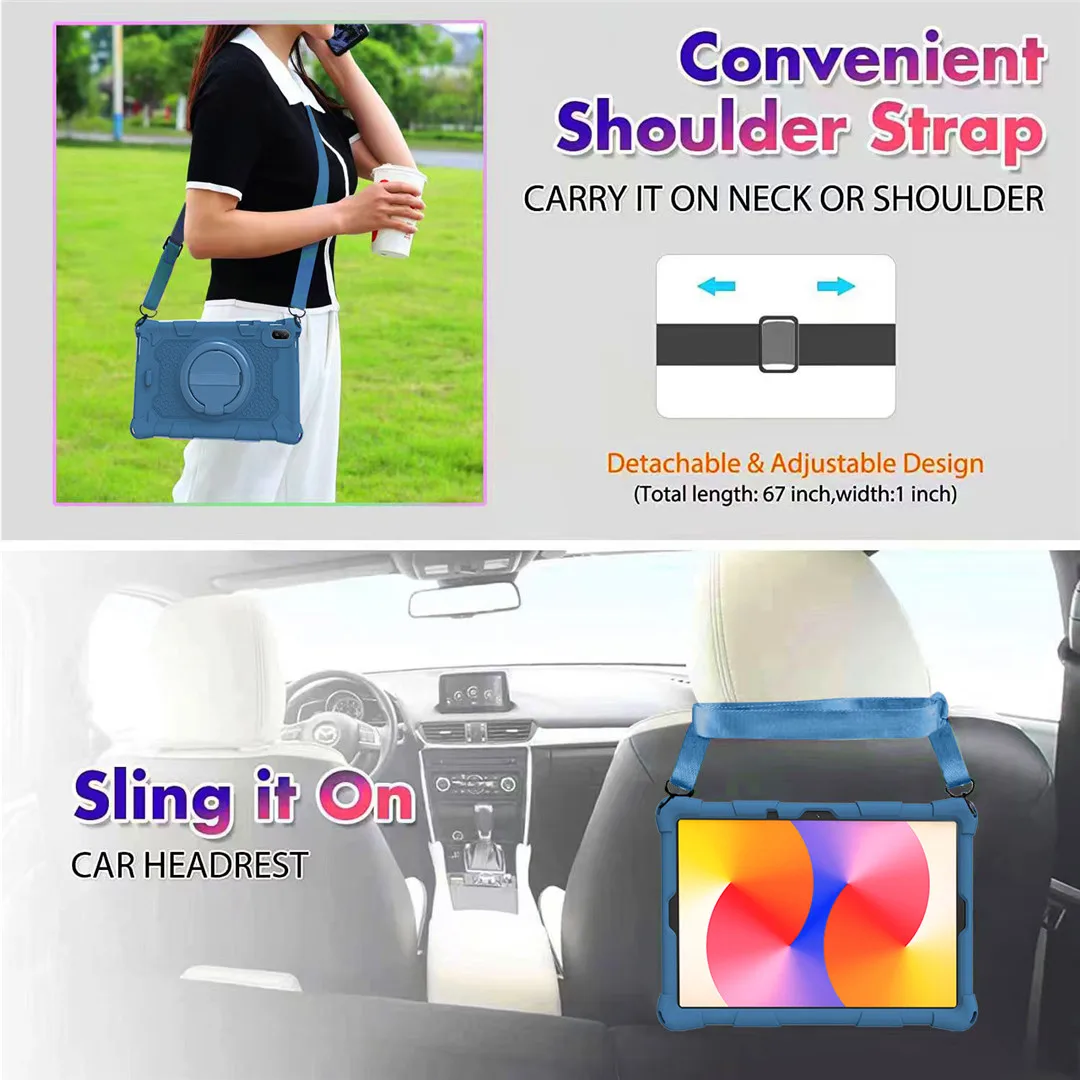 Soft Silicone Kids Tablet Cover with Stand and Shoulder Strap