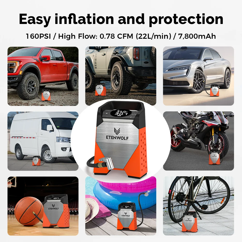 ETENWOLF ZEPHYR S3 �޴�� Ÿ�̾� ��â�� 100% ��Ƽ ����Ŭ 160 PSI �ڵ��� ���� ����� 7800mAh �ڵ��� ������� �� (�ű�)