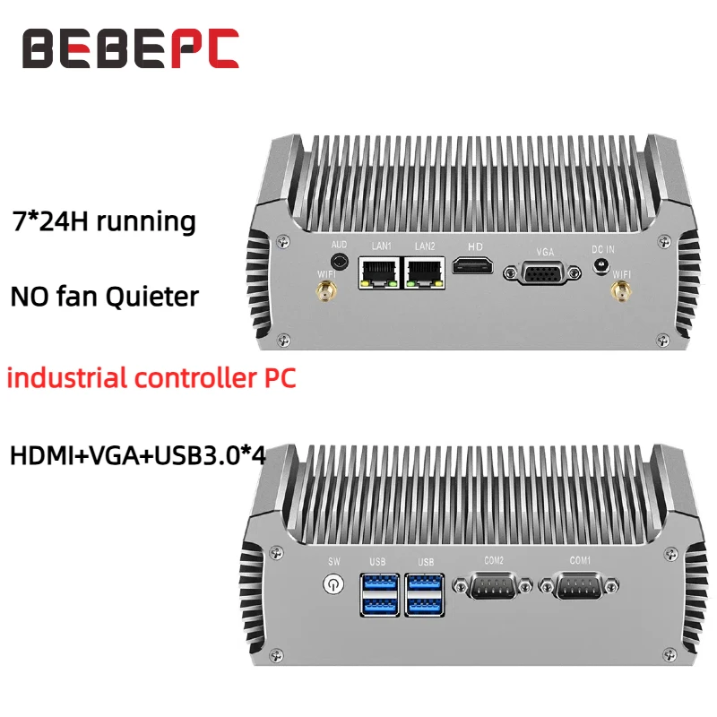 thumbnail image 1 of Mini PC sin ventilador, doble LAN, Core i5 5200U, i3 5005U, Celeron 2955U, 2 COM, RS232, DDR3L, WIFI, Linux, Ubuntu, minicomputadora industrial, 1 of 4